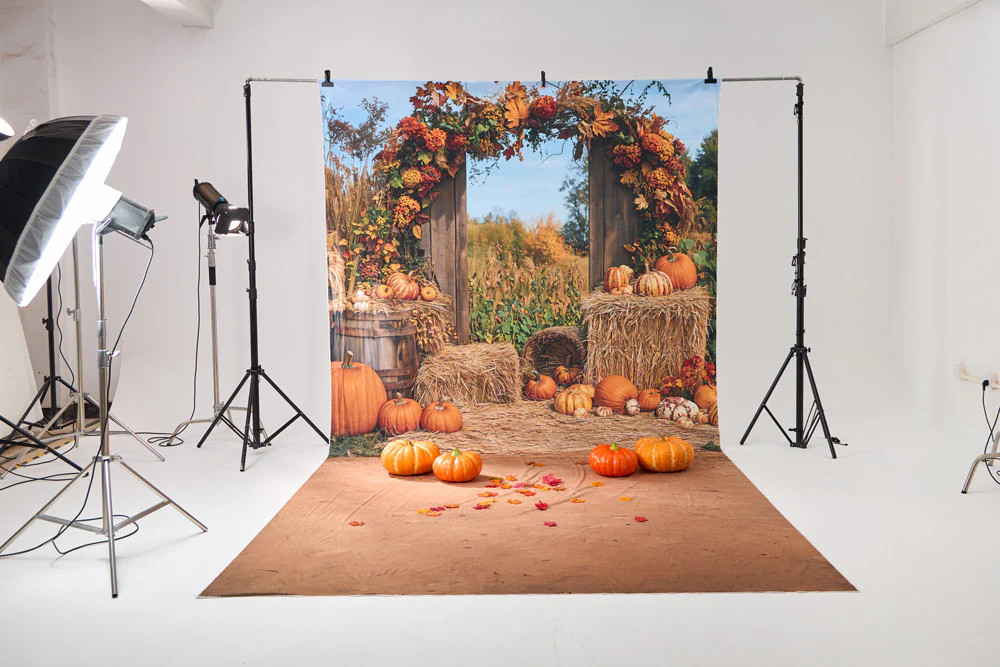 Kate Sweep Autumn Pumpkin Harvest Arch Hay Backdrop Designed by Emetselch - Image 5