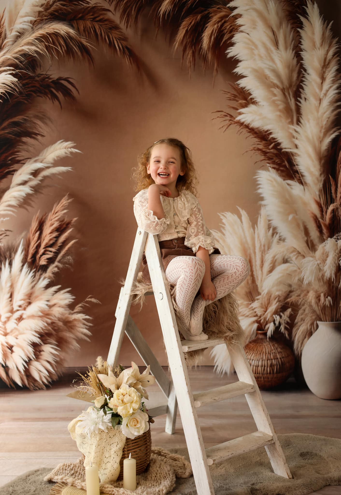 Kate Sweep Boho Floral Arch Beige Backdrop Designed by Emetselch - Image 3