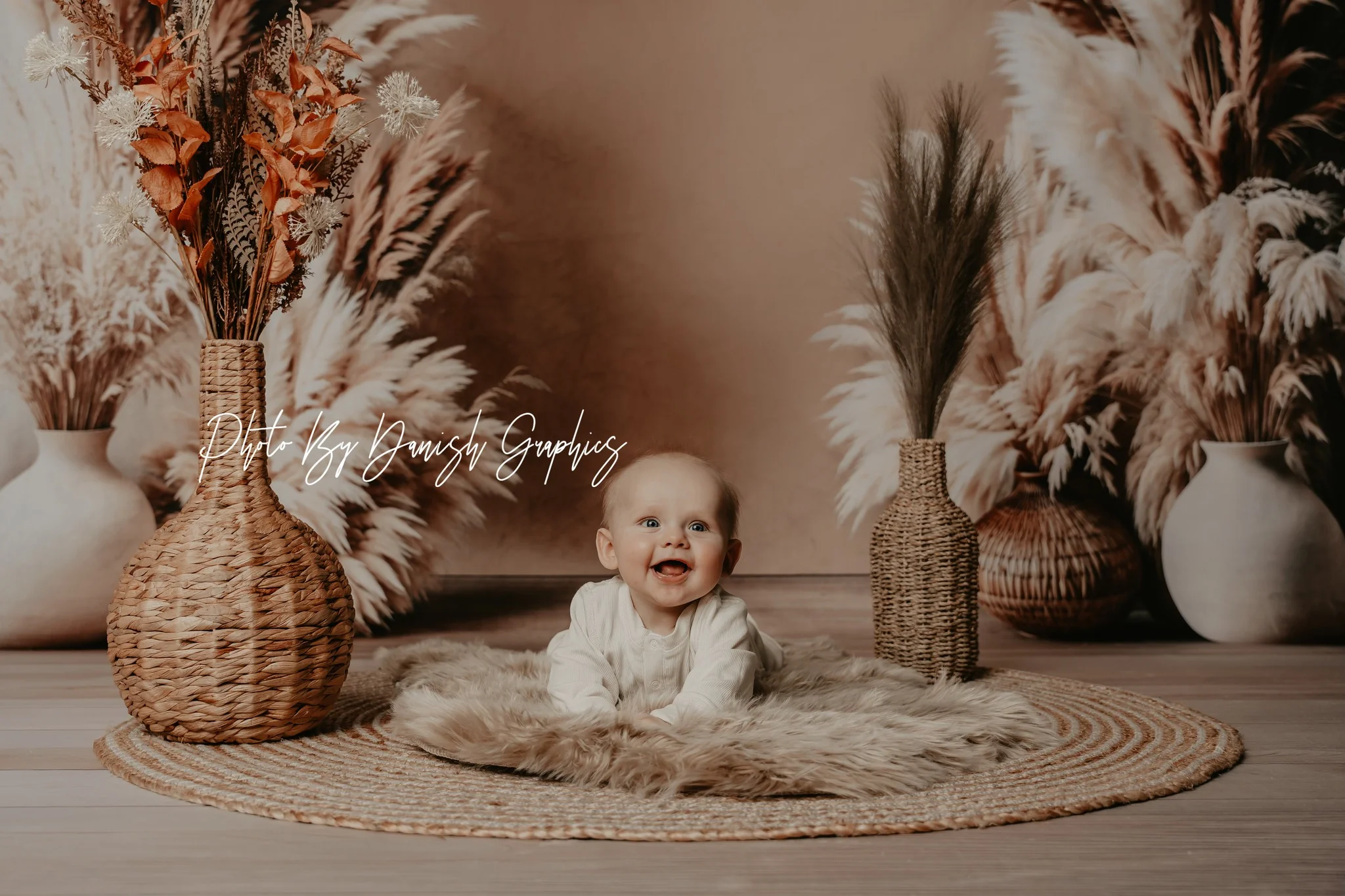 Kate Sweep Boho Floral Arch Beige Backdrop Designed by Emetselch - Image 5