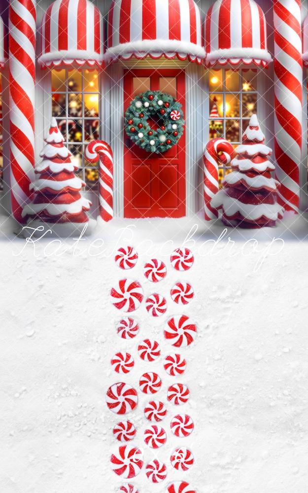 Kate Sweep Christmas Candy Cane Shop Snow Backdrop Designed by Mini MakeBelieve - Image 2