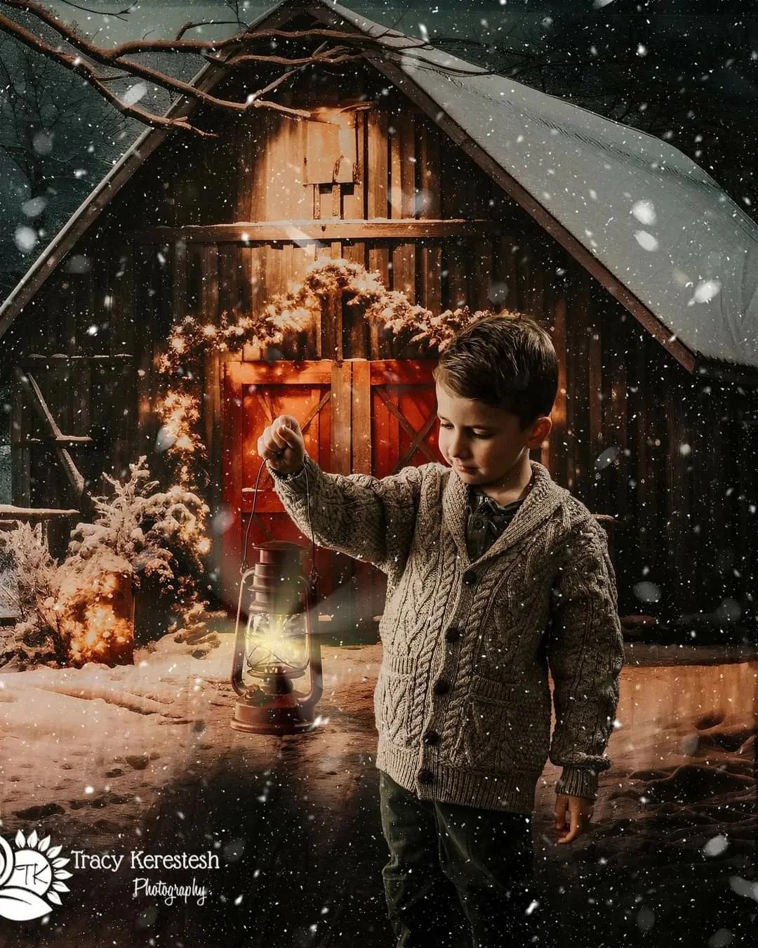 Kate Sweep Christmas Red Barn Night Backdrop for Photography - Image 3