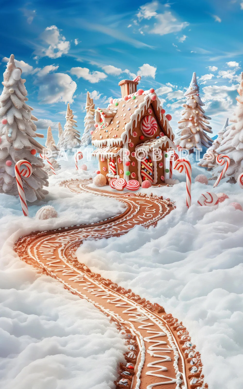 Kate Sweep Christmas Snow Gingerbread Candy Cane Backdrop Designed by Patty Robert - Image 2