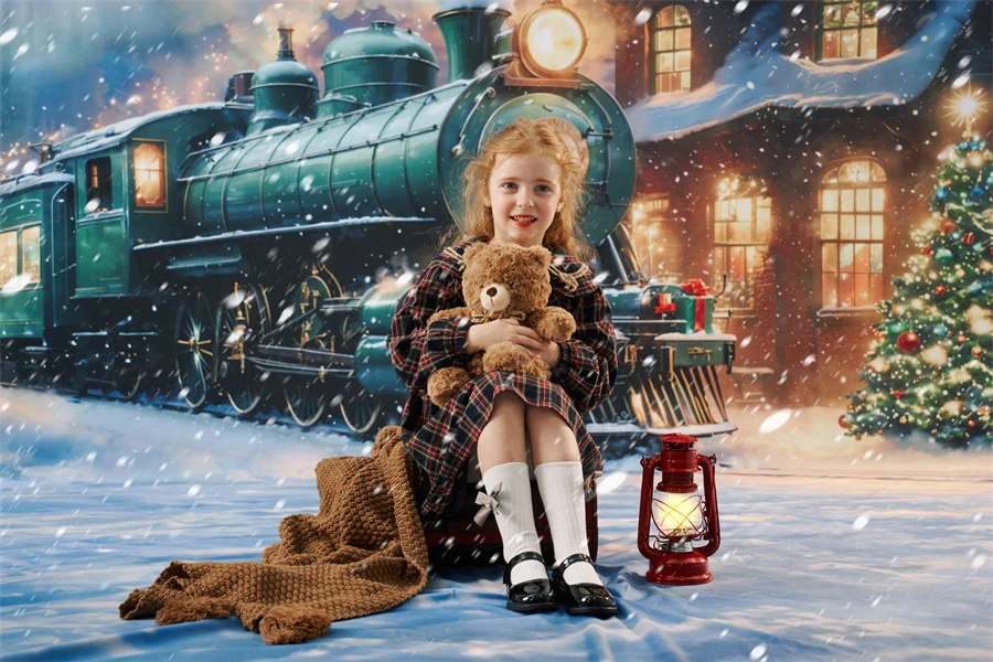 Kate Sweep Christmas Train Winter Snow Backdrop Designed by Chain Photography - Image 3