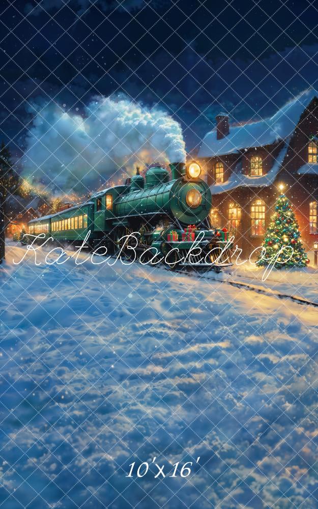 Kate Sweep Christmas Train Winter Snow Backdrop Designed by Chain Photography - Image 4