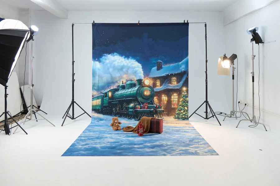 Kate Sweep Christmas Train Winter Snow Backdrop Designed by Chain Photography - Image 5