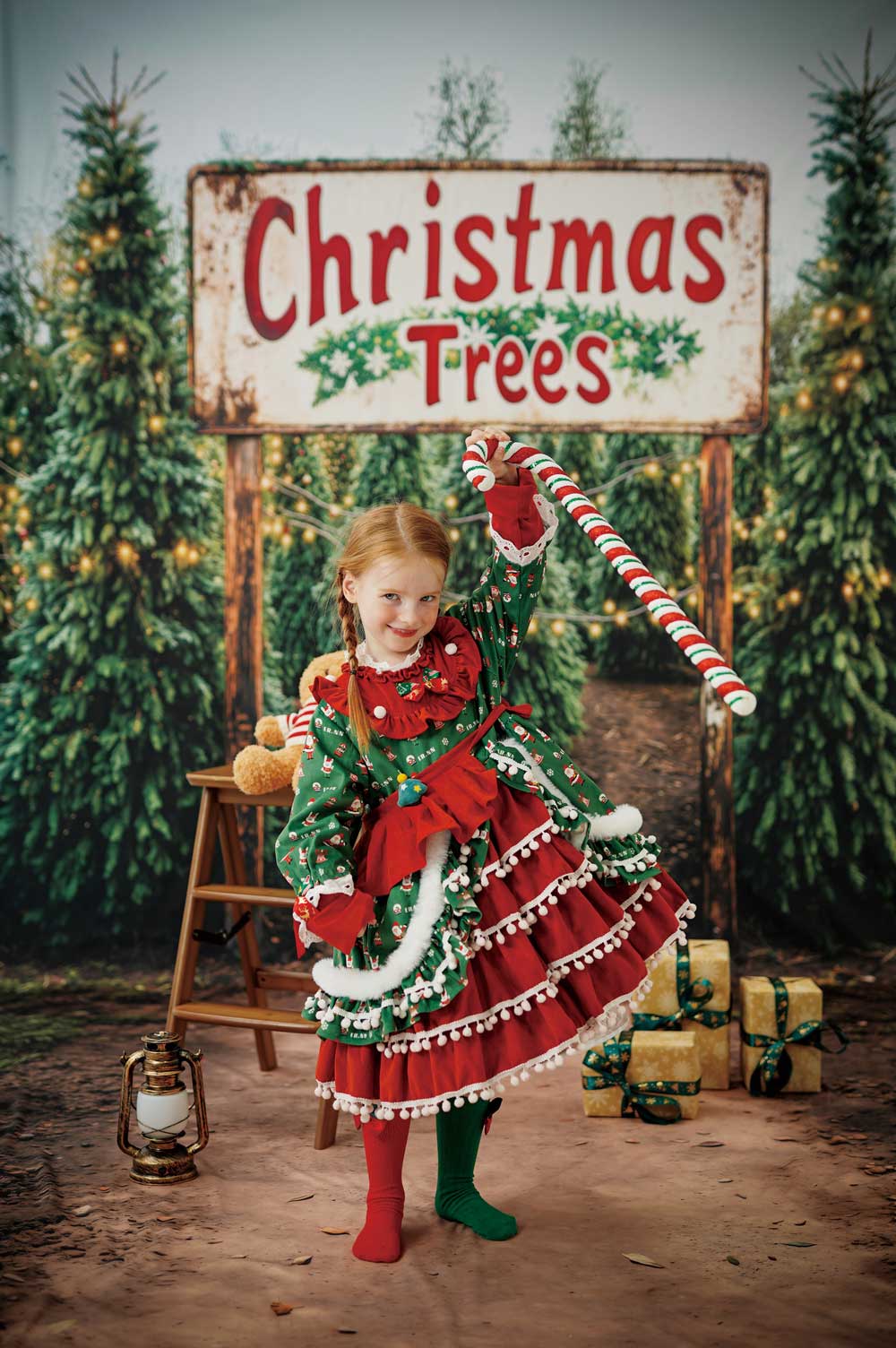 Kate Sweep Christmas Trees Farm Path Backdrop Designed by Emetselch