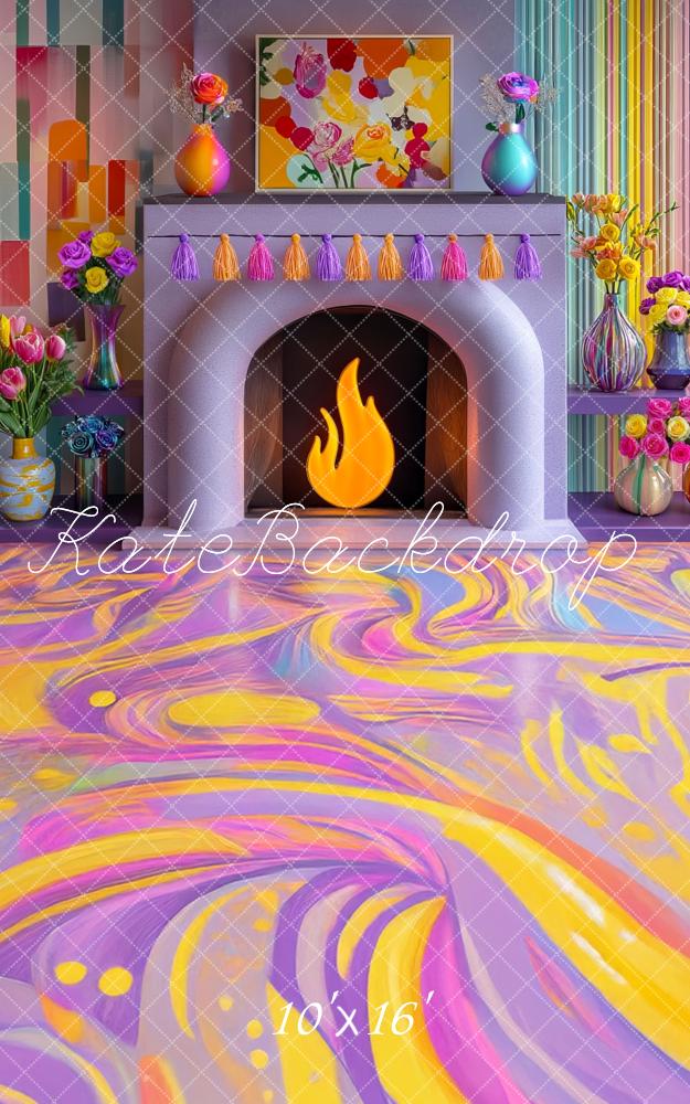 Kate Sweep Colorful Fireplace Cartoon Backdrop Designed by Mini MakeBelieve - Image 2