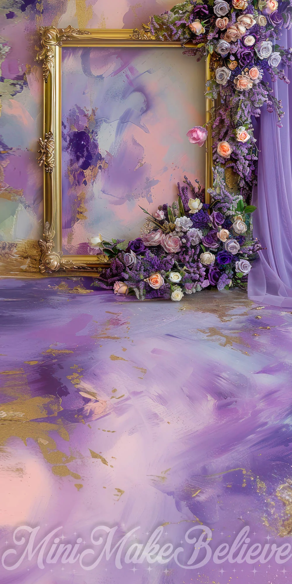 Kate Sweep Fine Art Flower Gold Frame Purple Curtain Designed by Mini MakeBelieve - Image 2