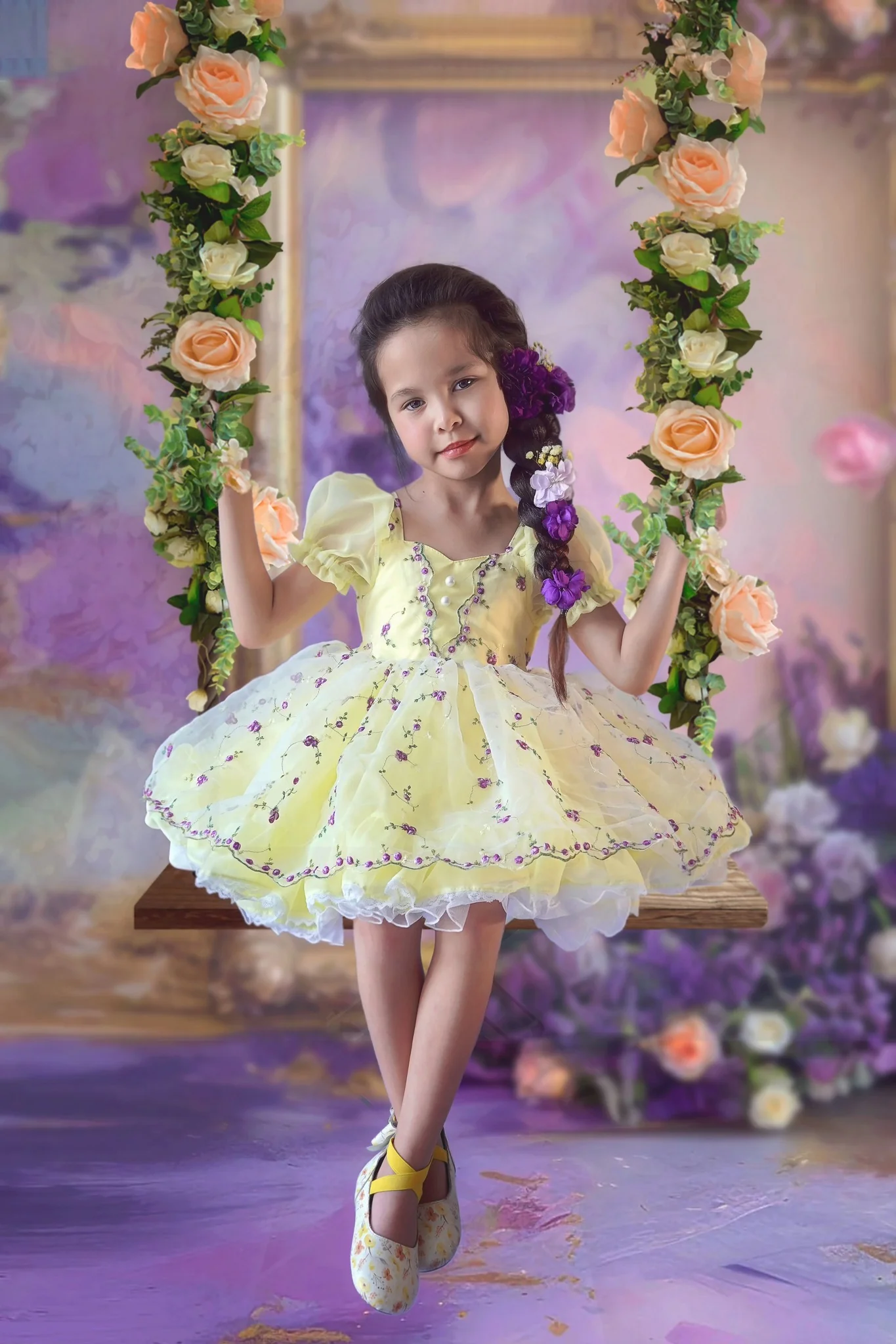 Kate Sweep Fine Art Flower Gold Frame Purple Curtain Designed by Mini MakeBelieve - Image 3