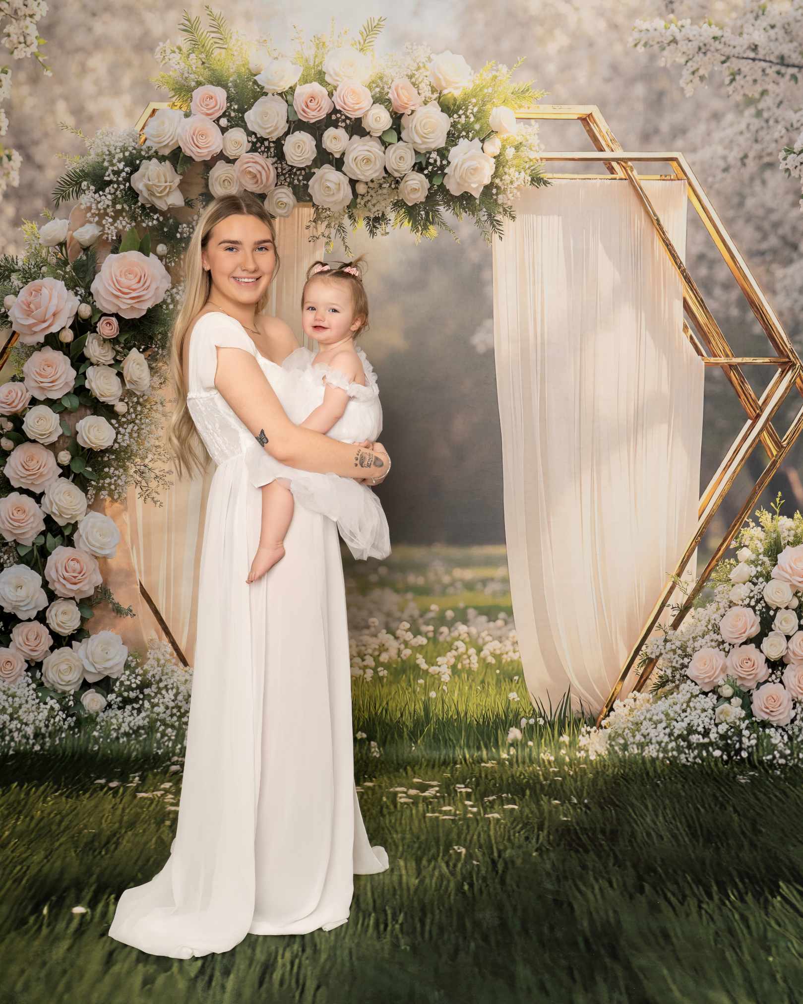Kate Sweep Spring White Roses Frame Backdrop Designed by Mini MakeBelieve - Image 3