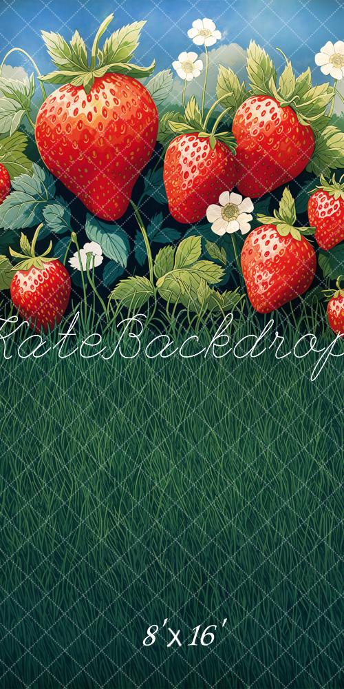 Kate Sweep Summer Strawberry Field Grass Backdrop Designed by Emetselch - Image 3