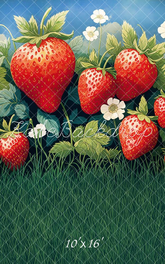 Kate Sweep Summer Strawberry Field Grass Backdrop Designed by Emetselch - Image 4