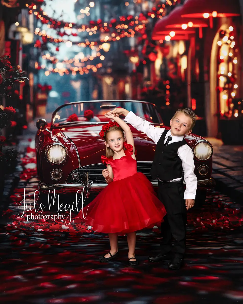 Kate Sweep Valentine Classic Red Car Street Backdrop Designed by Patty Robert - Image 3