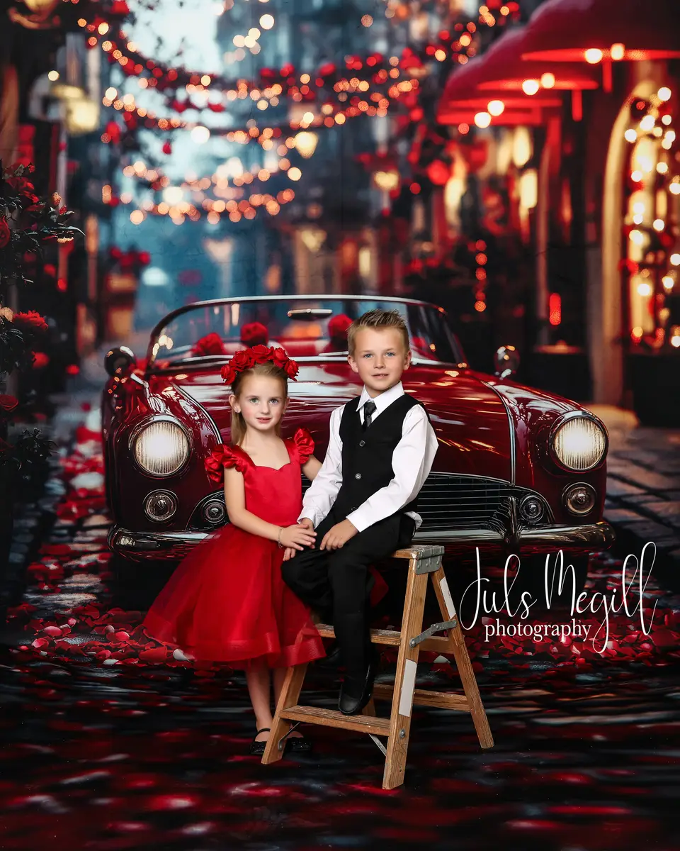 Kate Sweep Valentine Classic Red Car Street Backdrop Designed by Patty Robert - Image 4