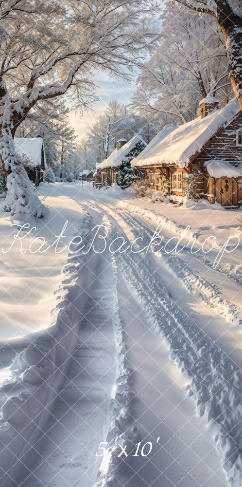 Kate Sweep Winter Snowy Cottage Path Backdrop Designed by Emetselch - Image 3