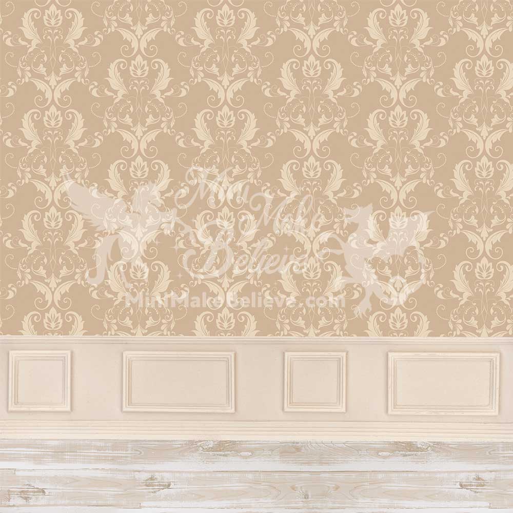 Kate Tan Beige Classical Damask Backdrop Ornate Wall with Wainscot Wedding Designed by Mini MakeBelieve - Image 2