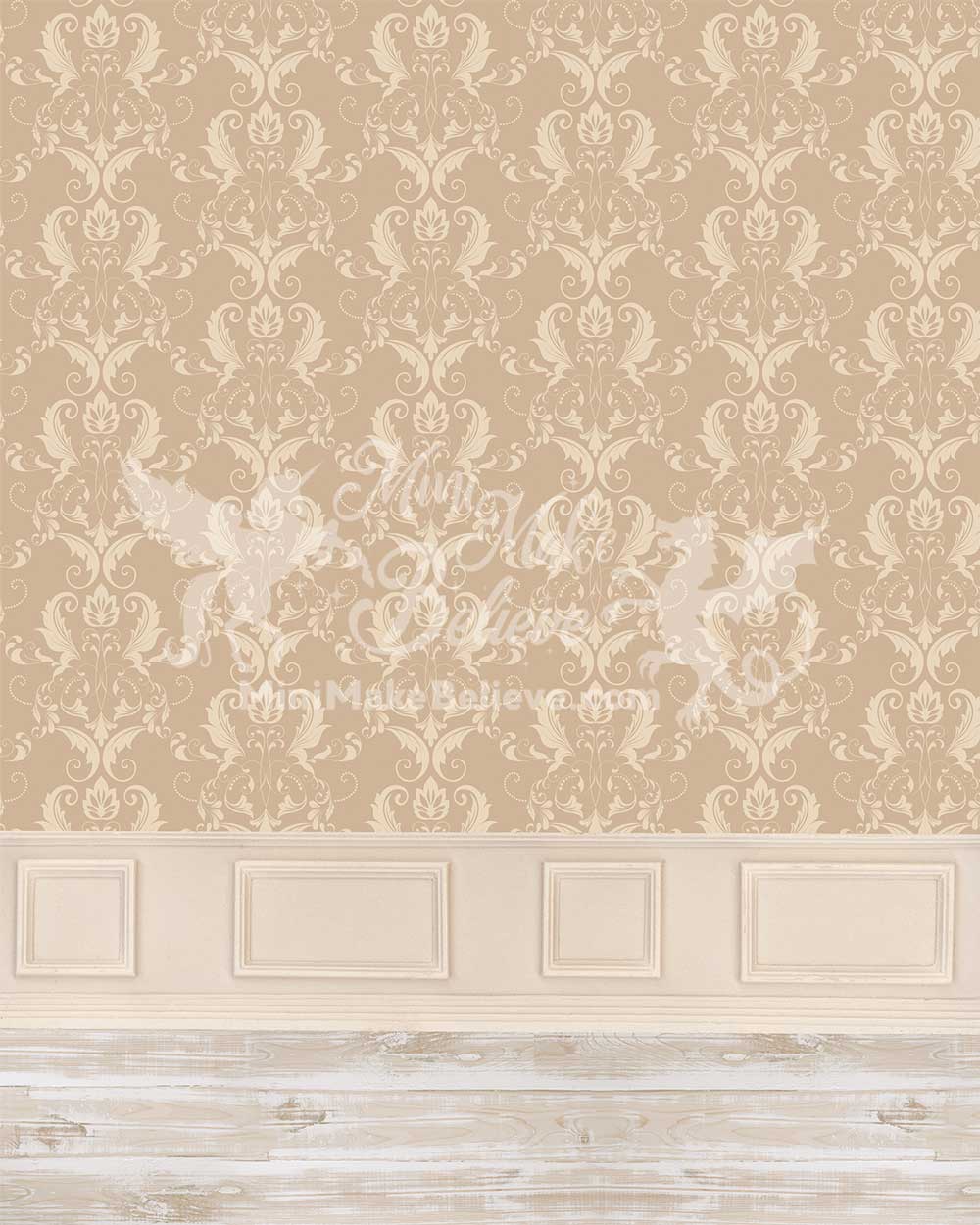 Kate Tan Beige Classical Damask Backdrop Ornate Wall with Wainscot Wedding Designed by Mini MakeBelieve - Image 3