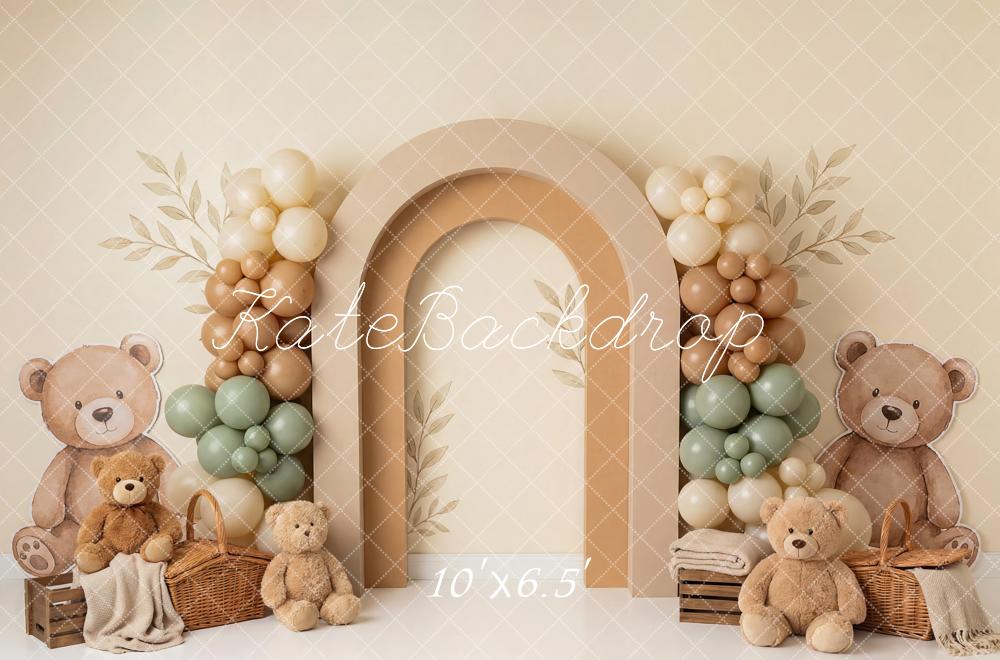 Kate Teddy Bear Balloon Arch Baskets Neutral Backdrop Designed by Patty Robert - Image 4