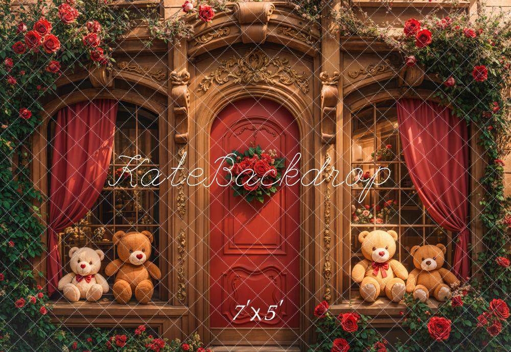 Kate Teddy Bear Retro Roses Door Backdrop Designed by Emetselch - Image 2