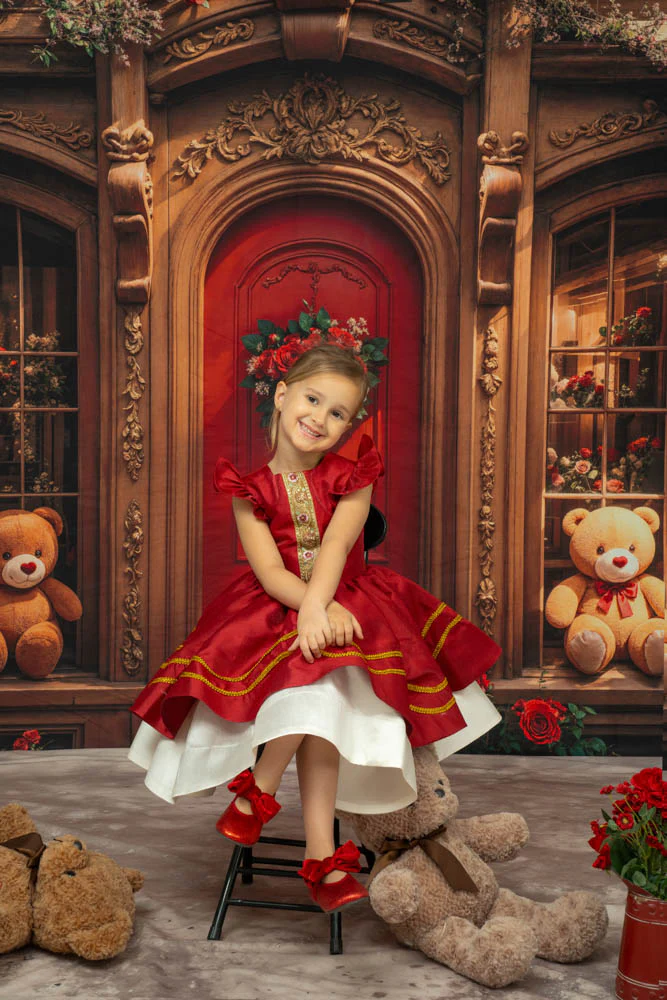 Kate Teddy Bear Retro Roses Door Backdrop Designed by Emetselch - Image 4