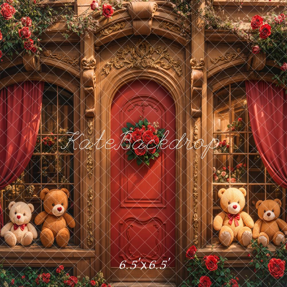 Kate Teddy Bear Retro Roses Door Backdrop Designed by Emetselch - Image 5