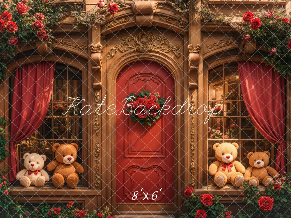 Kate Teddy Bear Retro Roses Door Backdrop Designed by Emetselch - Image 6
