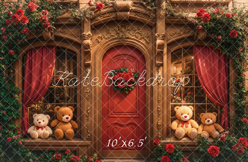 Kate Teddy Bear Retro Roses Door Backdrop Designed by Emetselch - Image 7