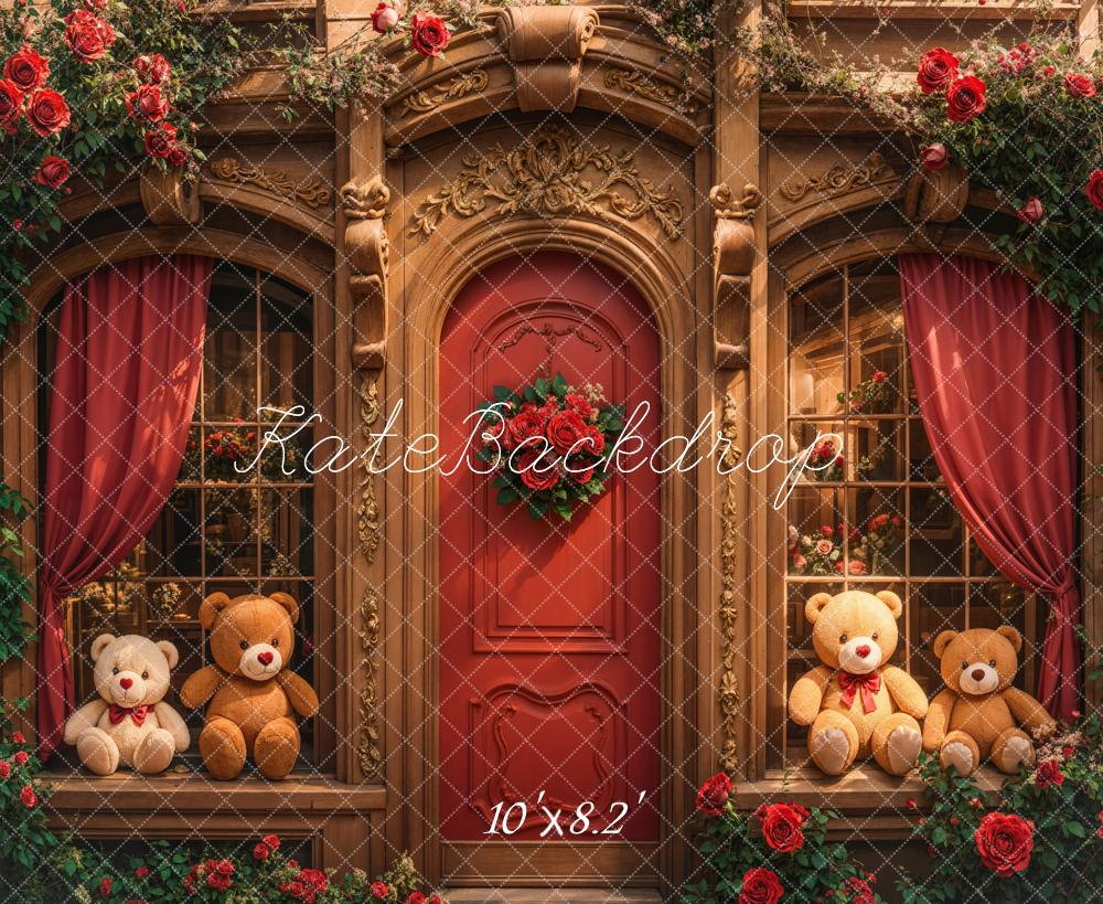Kate Teddy Bear Retro Roses Door Backdrop Designed by Emetselch - Image 8