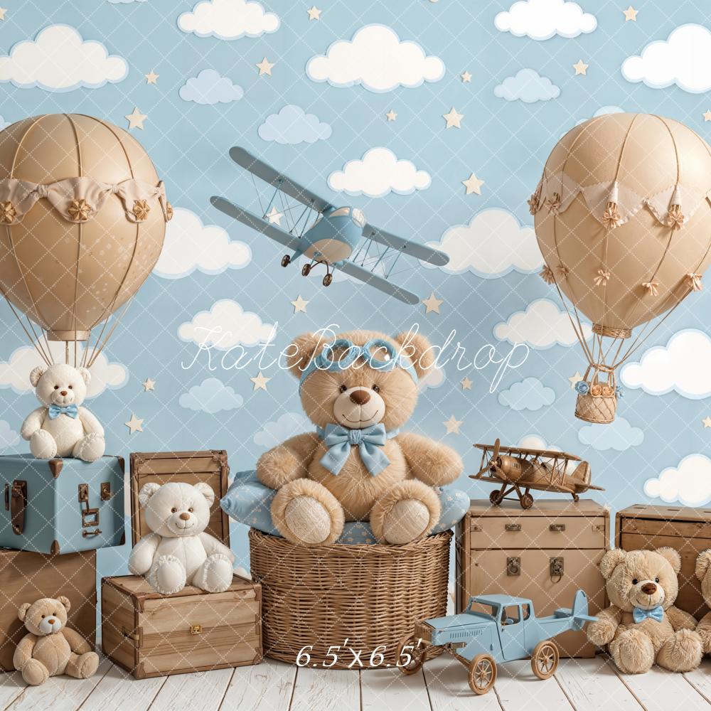 Kate Teddy Bears Aeroplanes Hot Air Balloons Clouds Backdrop Designed by Chain Photography - Image 2