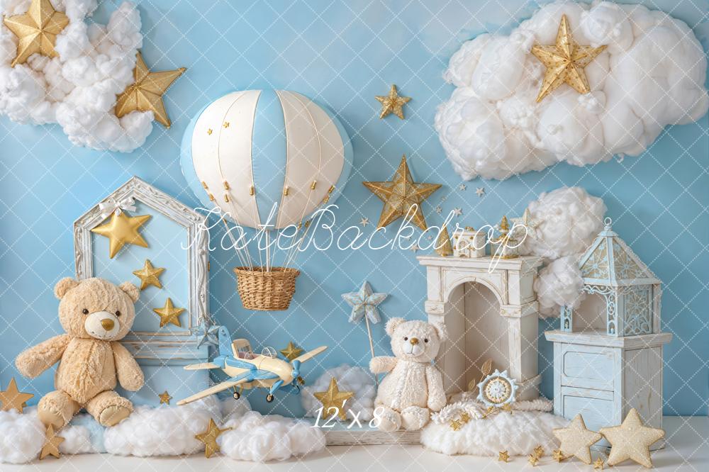 Kate Teddy Bears Hot Air Balloon Stars Clouds Blue Backdrop Designed by Emetselch - Image 10
