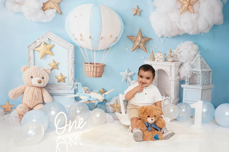 Kate Teddy Bears Hot Air Balloon Stars Clouds Blue Backdrop Designed by Emetselch - Image 2