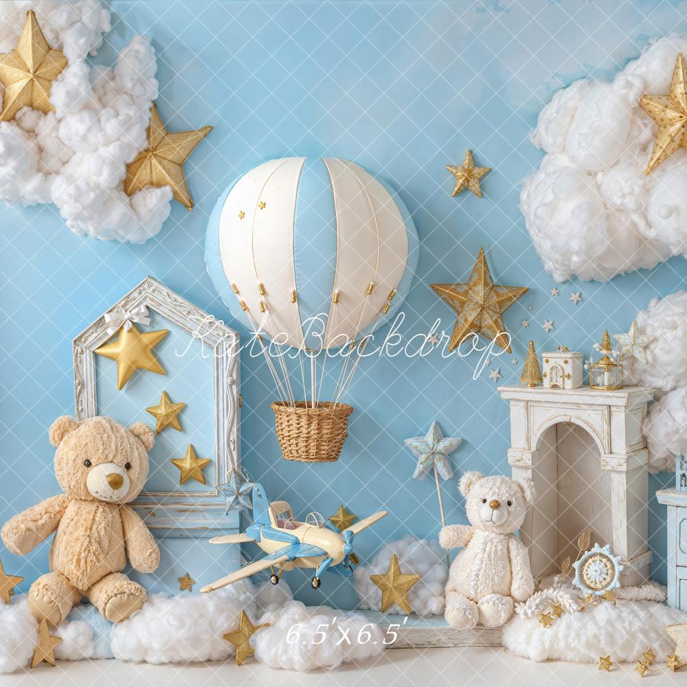 Kate Teddy Bears Hot Air Balloon Stars Clouds Blue Backdrop Designed by Emetselch - Image 3