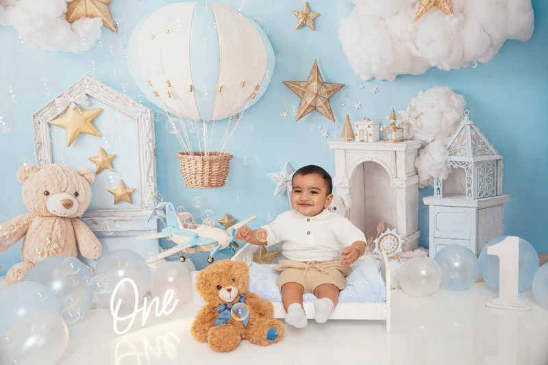 Kate Teddy Bears Hot Air Balloon Stars Clouds Blue Backdrop Designed by Emetselch - Image 4