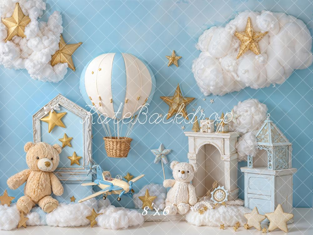 Kate Teddy Bears Hot Air Balloon Stars Clouds Blue Backdrop Designed by Emetselch - Image 5