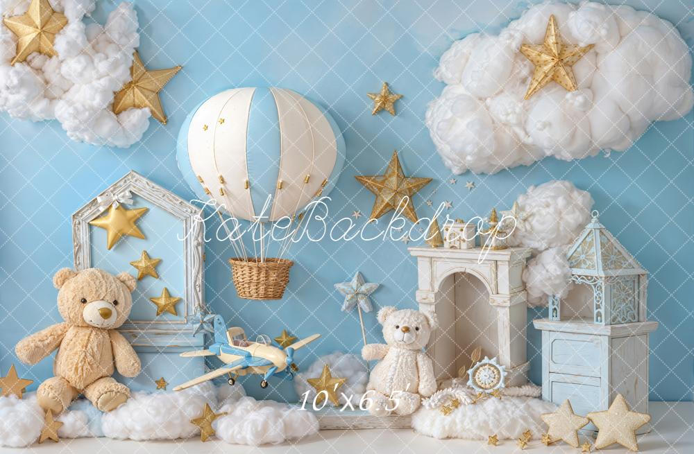 Kate Teddy Bears Hot Air Balloon Stars Clouds Blue Backdrop Designed by Emetselch - Image 6