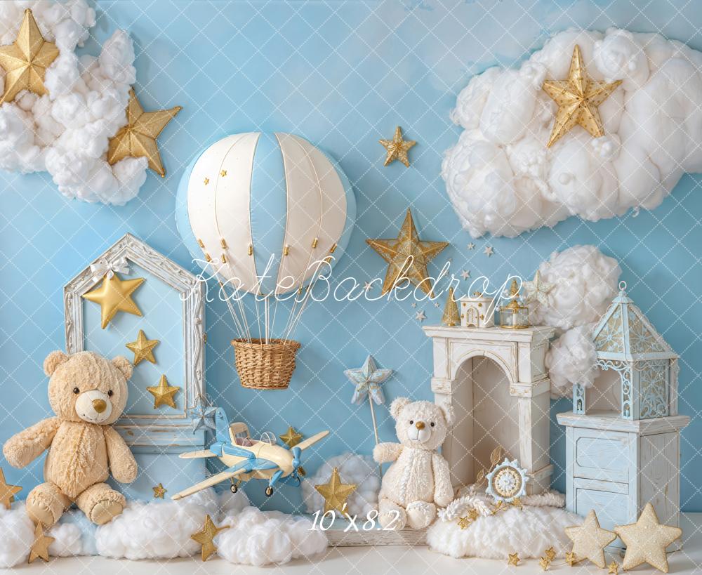Kate Teddy Bears Hot Air Balloon Stars Clouds Blue Backdrop Designed by Emetselch - Image 8