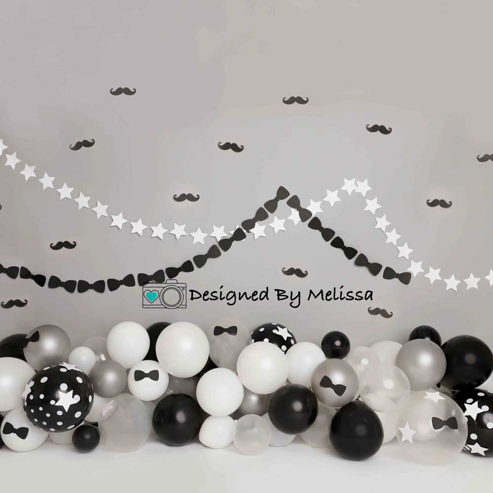 Kate Tie Moustache Birthday Backdrop Black&White Designed by Melissa King - Image 2