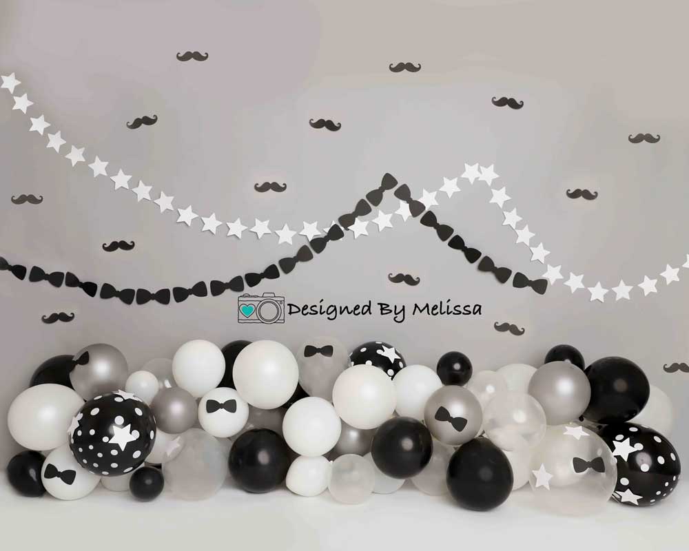Kate Tie Moustache Birthday Backdrop Black&White Designed by Melissa King - Image 3