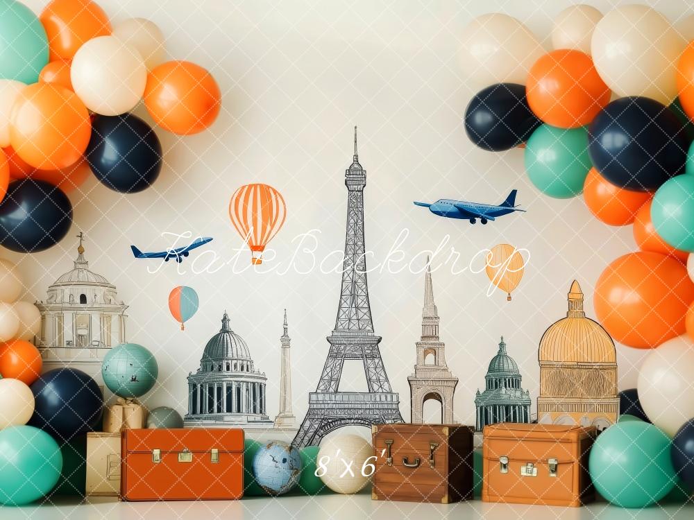 Kate Travel Around the World Balloons Globes Backdrop Designed by Patty Robert