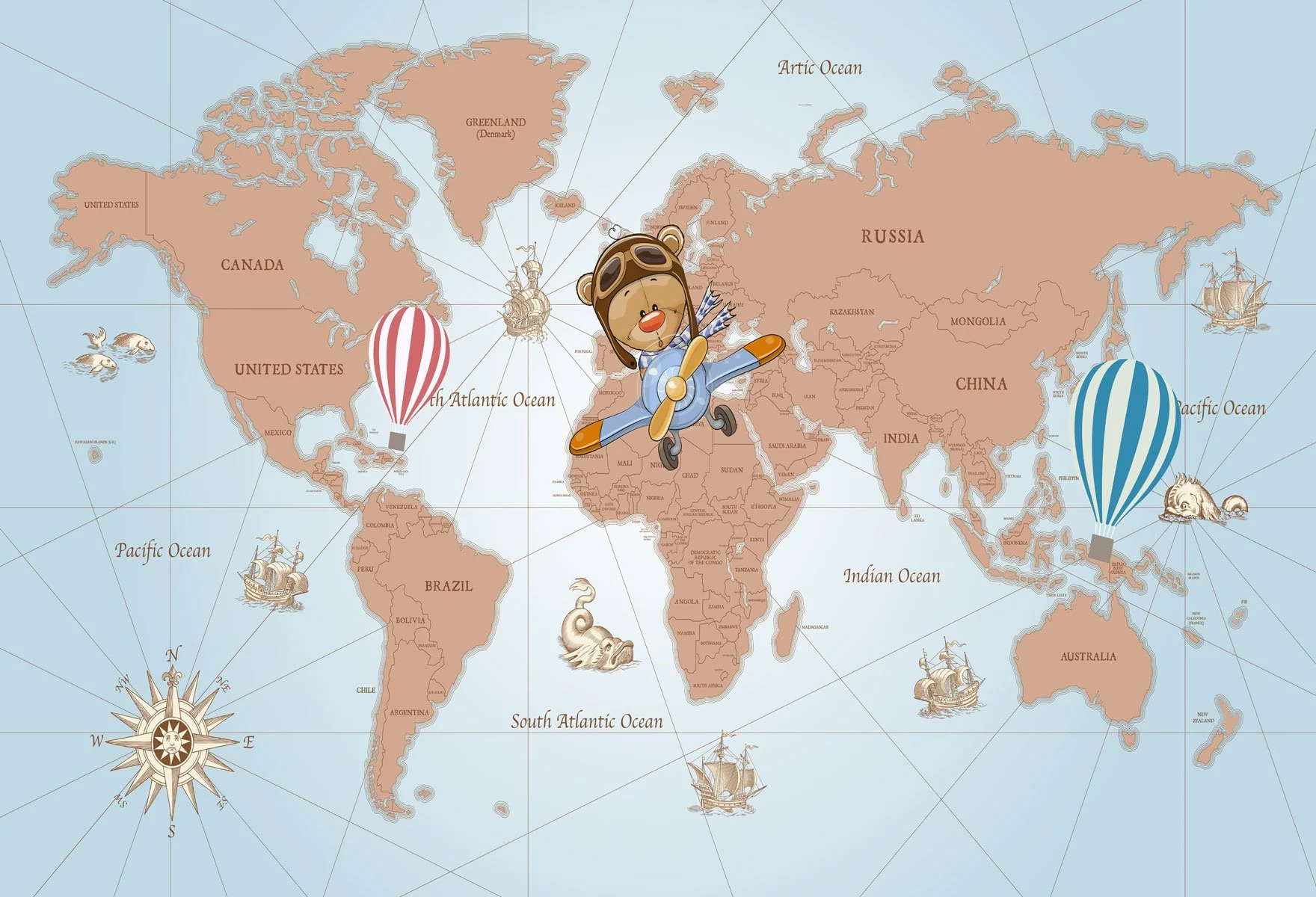 Kate Travel Around the World Pilot Children Backdrop for Photography Designed by JFCC - Image 2