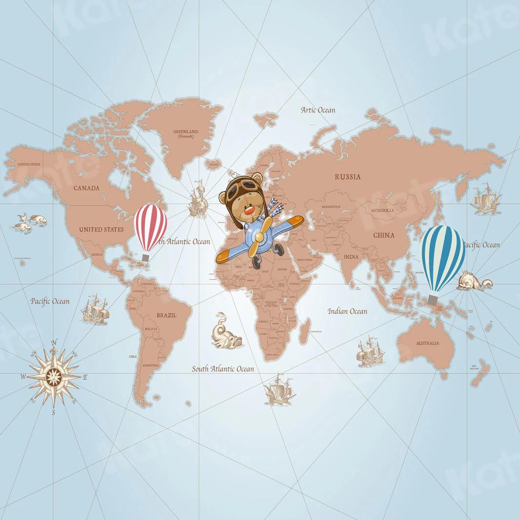 Kate Travel Around the World Pilot Children Backdrop for Photography Designed by JFCC - Image 5