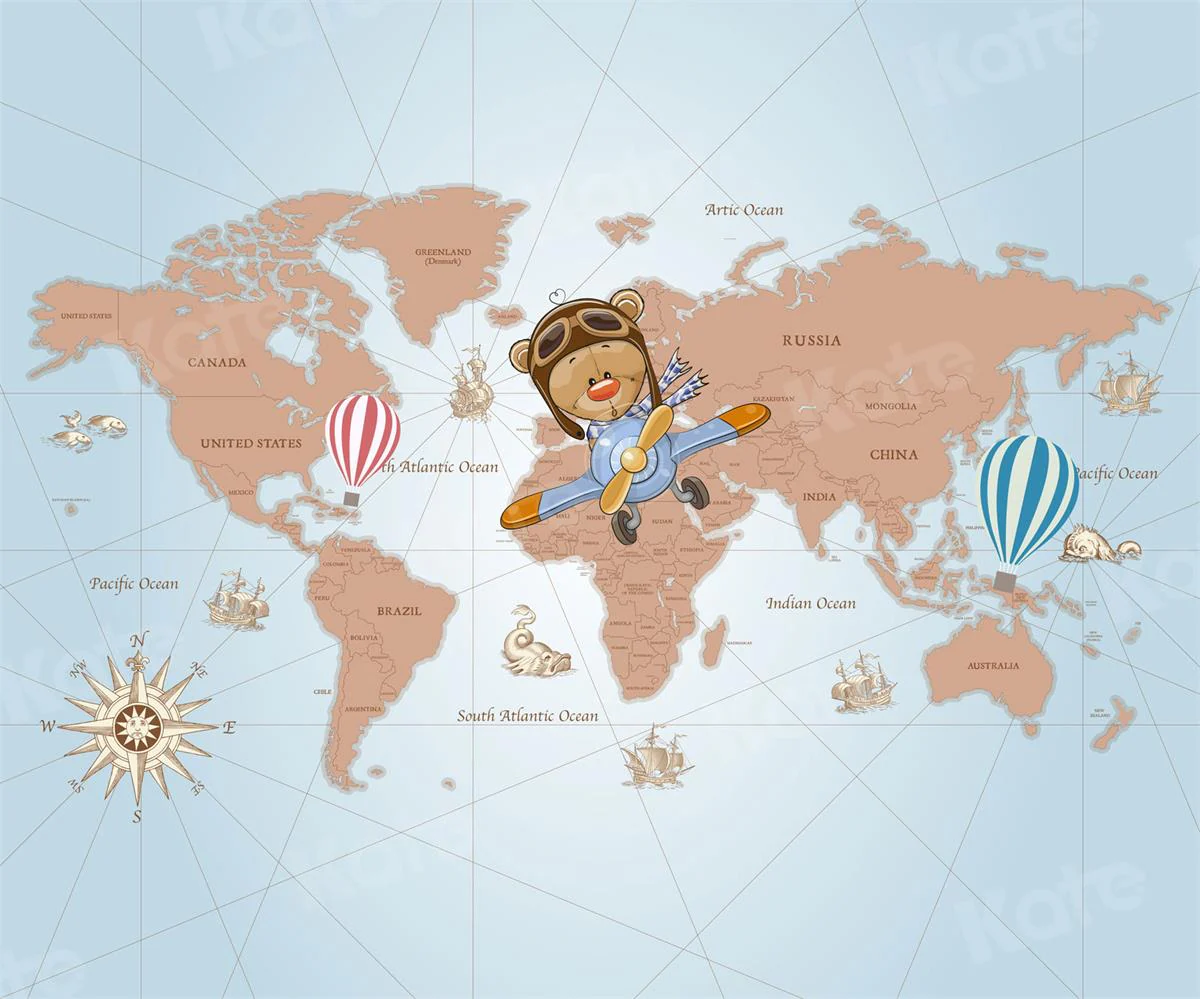 Kate Travel Around the World Pilot Children Backdrop for Photography Designed by JFCC - Image 6
