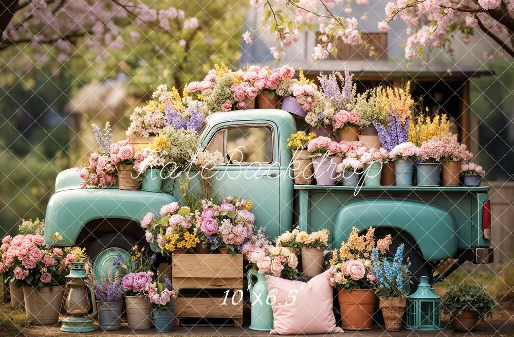 Kate Truck Flower Pots Blossoms Fleece Backdrop Designed by Emetselch - Image 2