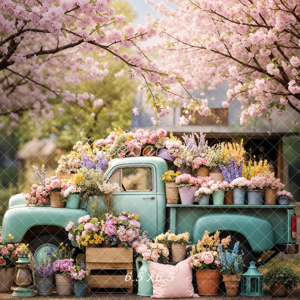 Kate Spring Truck Flower Pots Pastel Backdrop Designed by Emetselch - Image 2