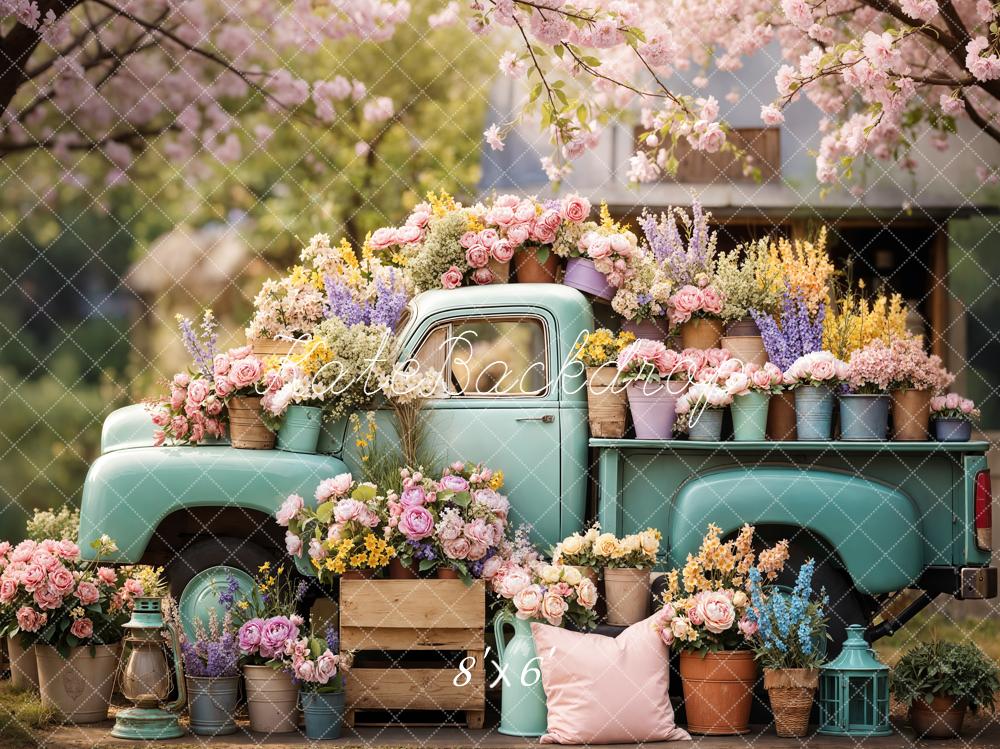 Kate Spring Truck Flower Pots Pastel Backdrop Designed by Emetselch - Image 3