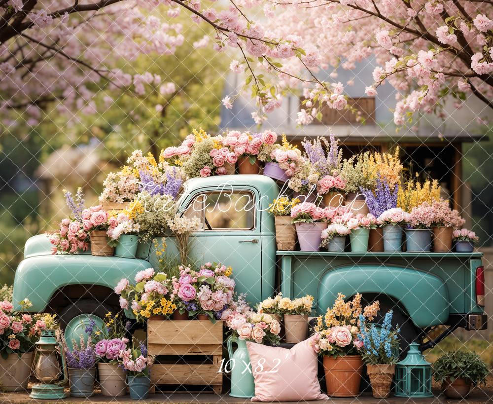 Kate Spring Truck Flower Pots Pastel Backdrop Designed by Emetselch - Image 6
