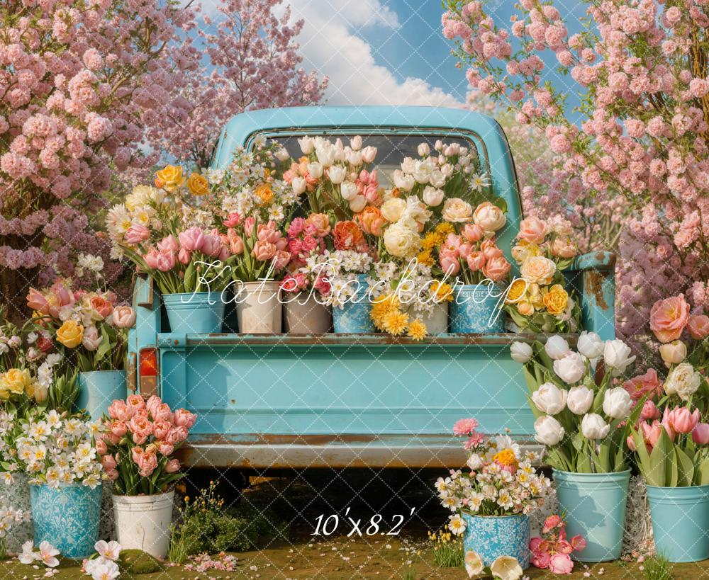 Kate Spring Truck Pink Blossom Fleece Backdrop Designed by Emetselch - Image 3