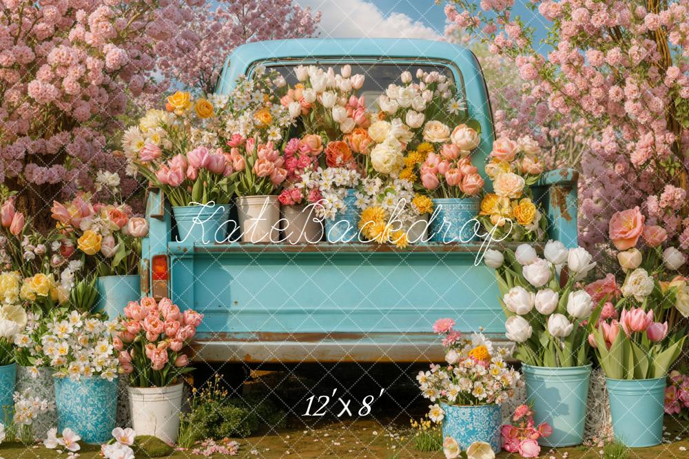 Kate Spring Truck Pink Blossom Fleece Backdrop Designed by Emetselch - Image 4