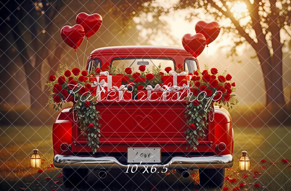 Kate Valentine Truck Roses Heart Balloons Fleece Backdrop Designed by Patty Robert - Image 2