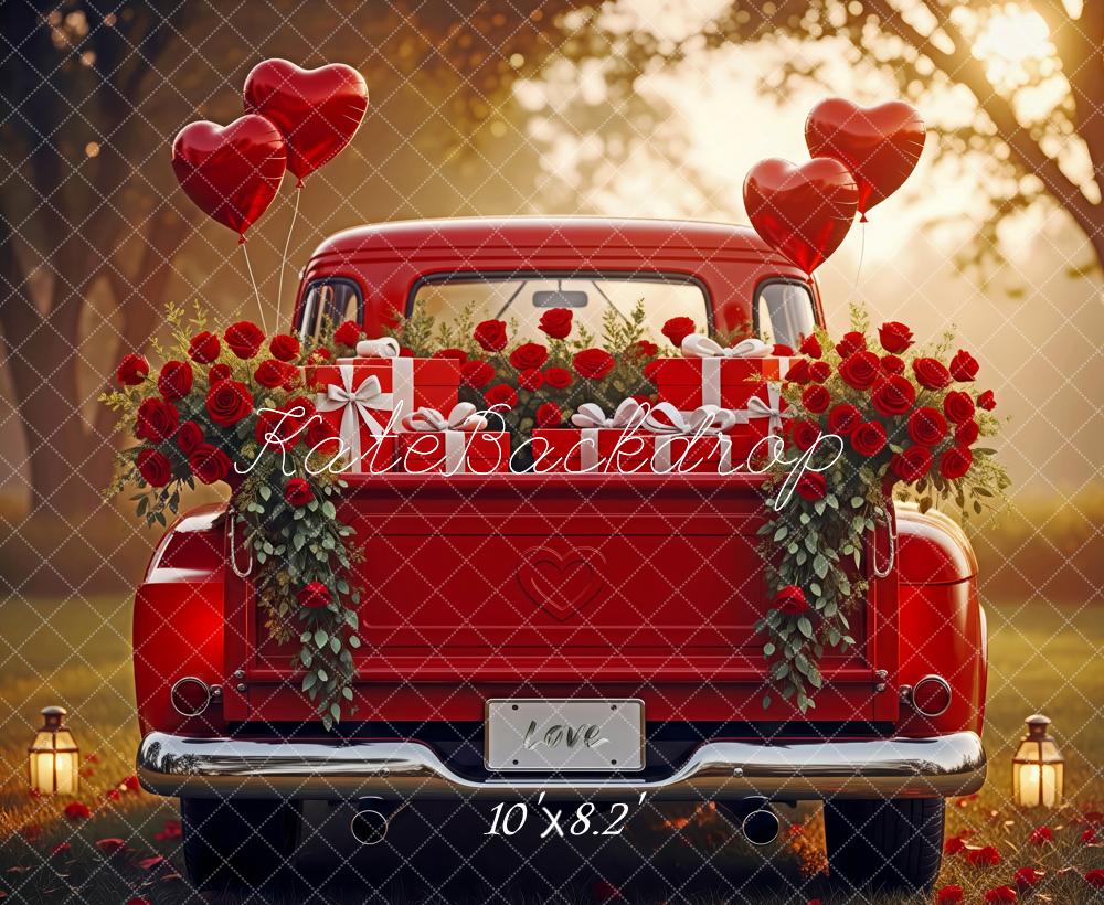 Kate Valentine Truck Roses Heart Balloons Fleece Backdrop Designed by Patty Robert - Image 3